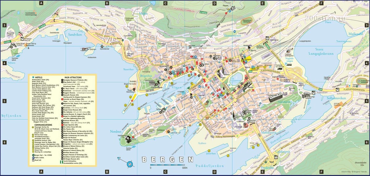 bergen, Norsko, město, mapa