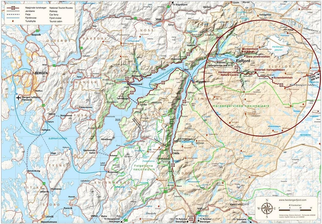 hardangerfjord, Norsko mapě