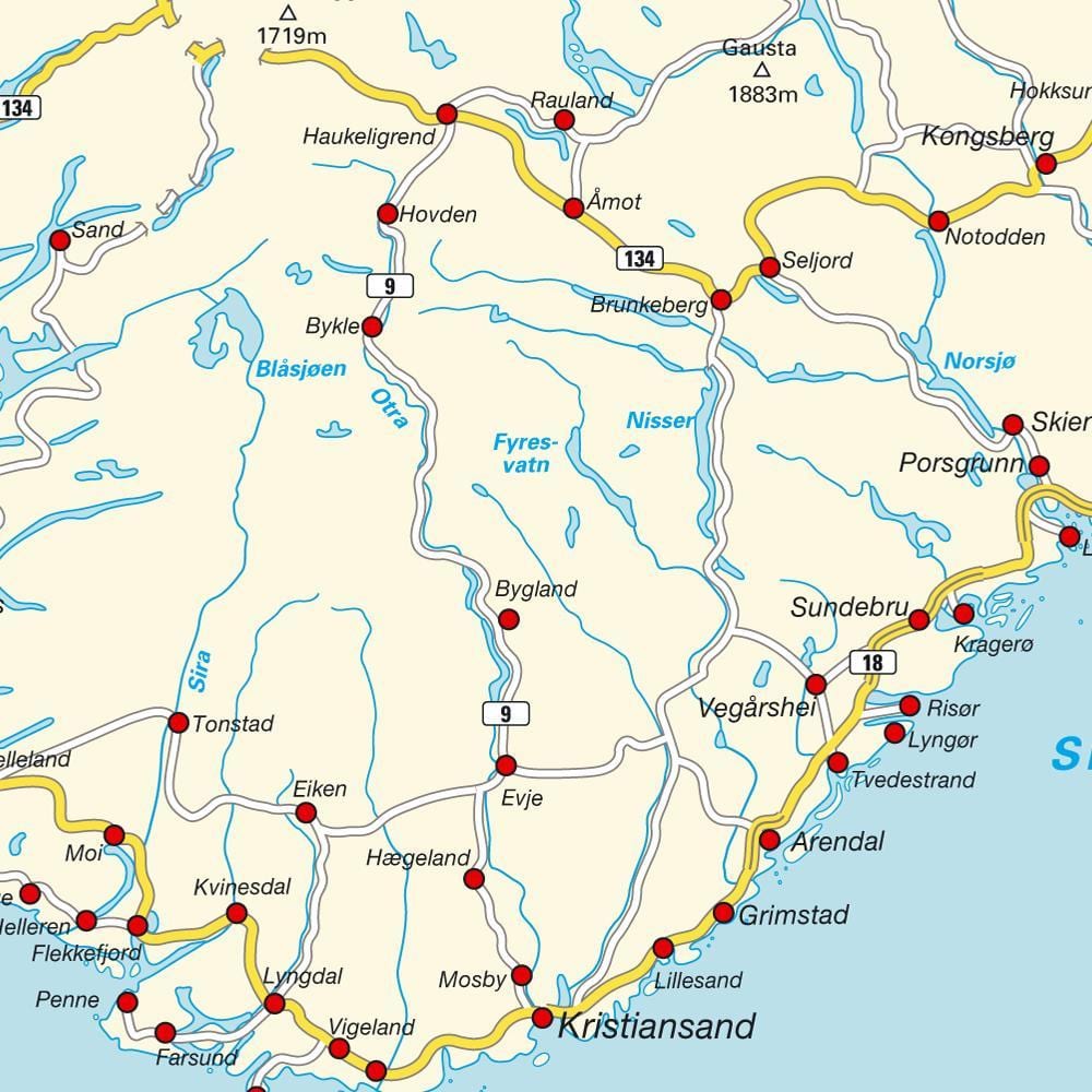Mapa jižního Norska