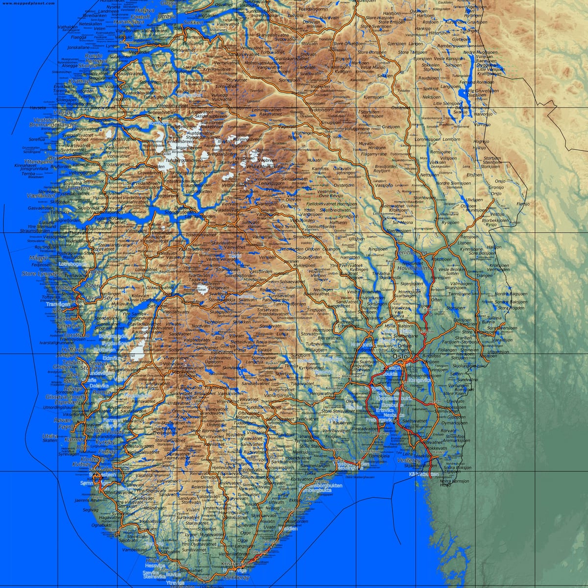 podrobná mapa jižní Norsko