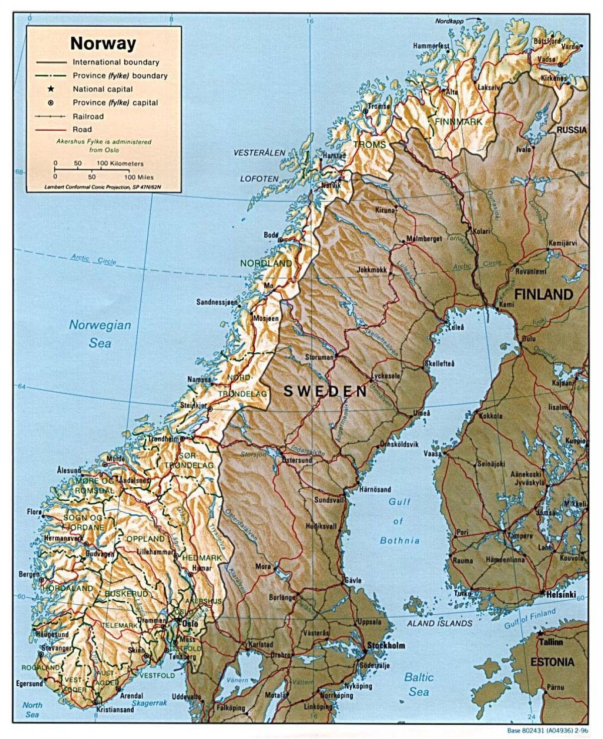 detailní mapa Norska s městy