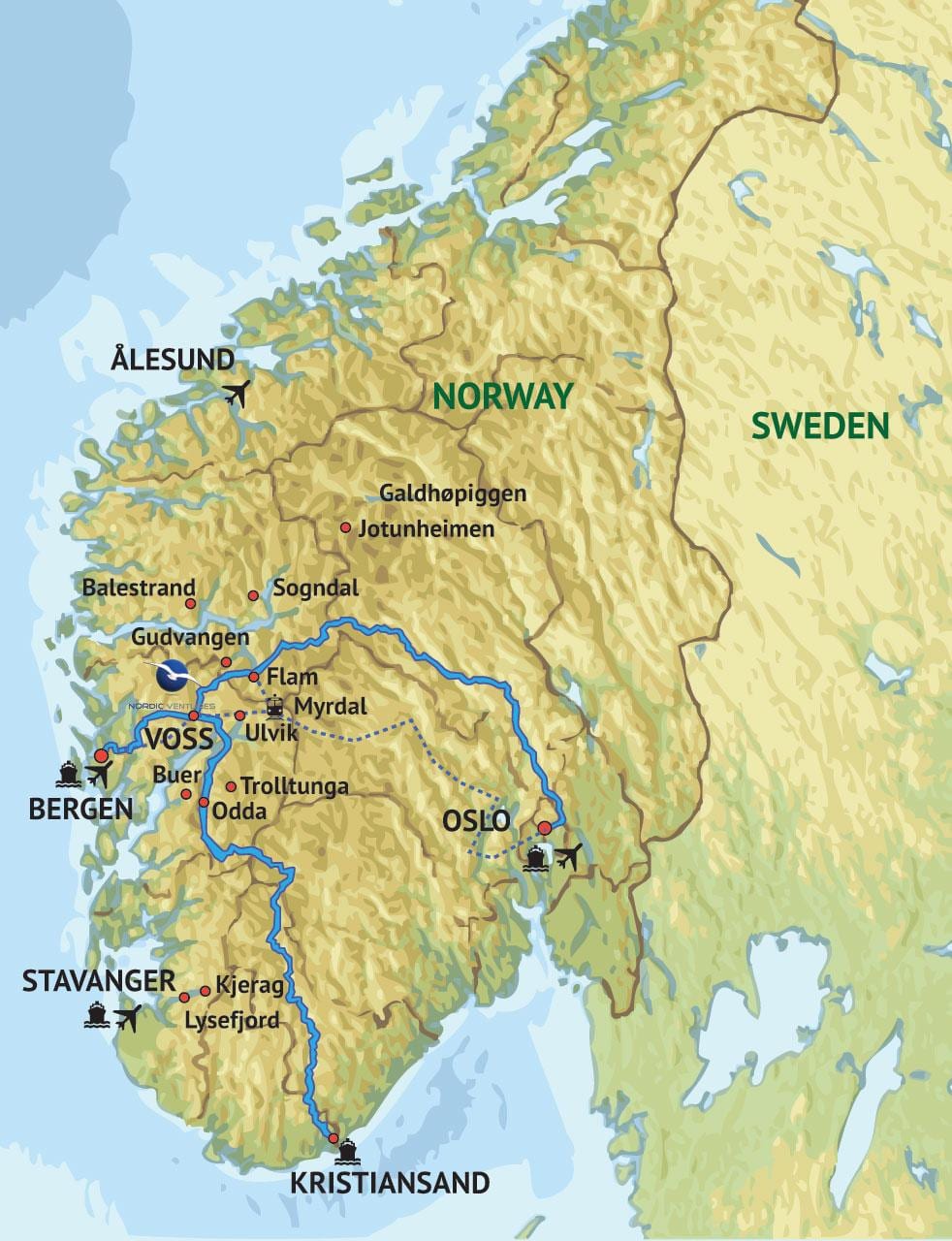 Mapa západní Norsko