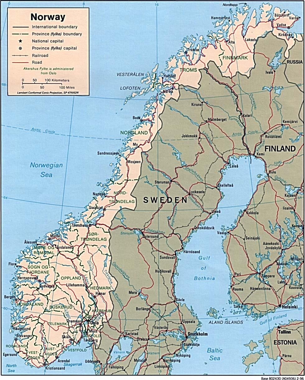Mapa Norska šířky