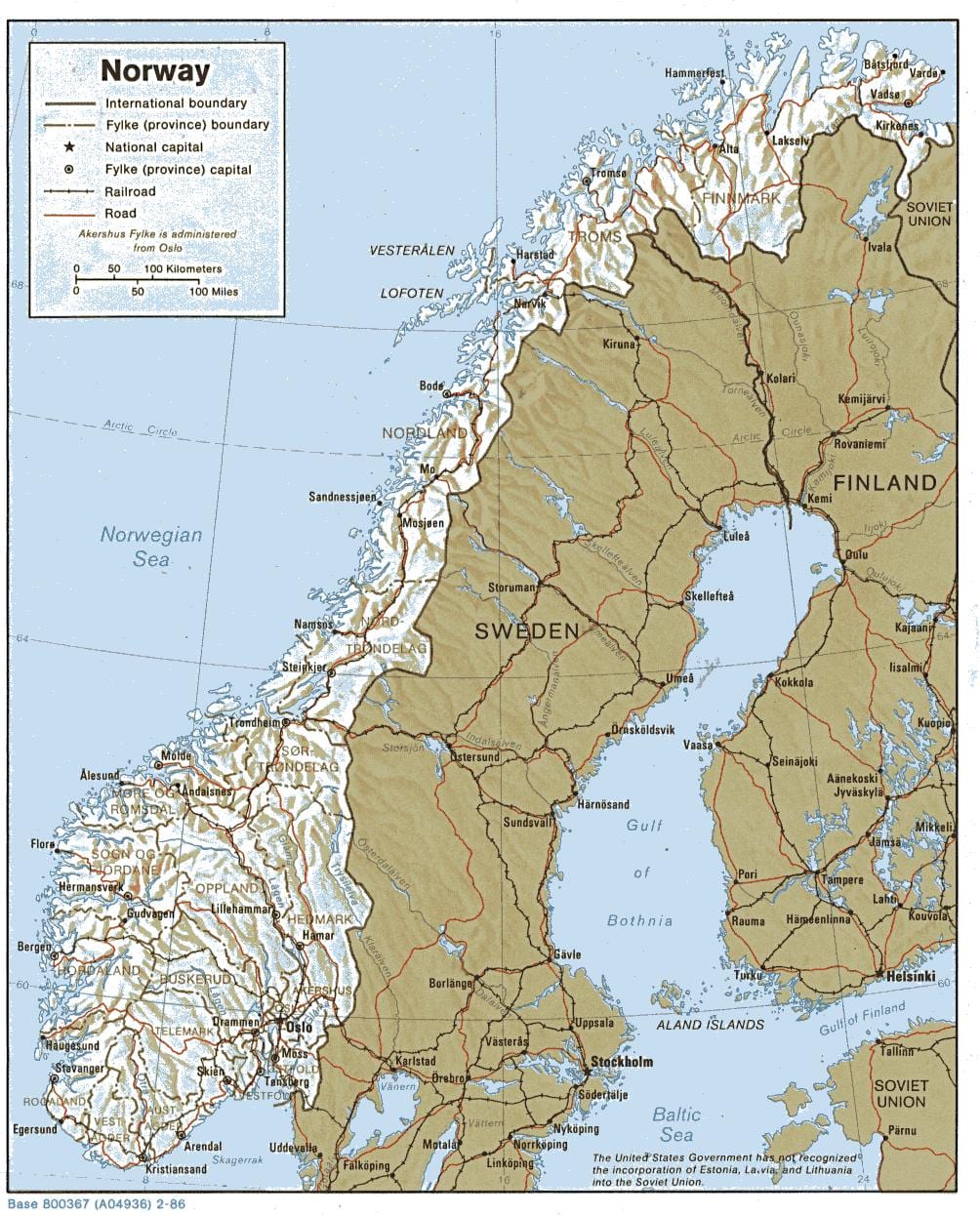 zeměpisná mapa Norsko