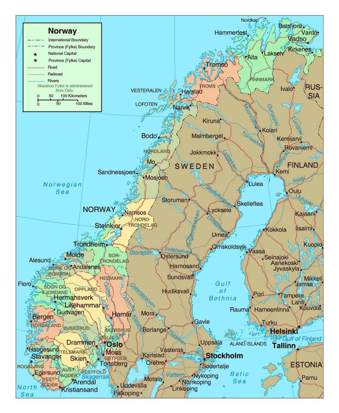 mapa Norska s městy