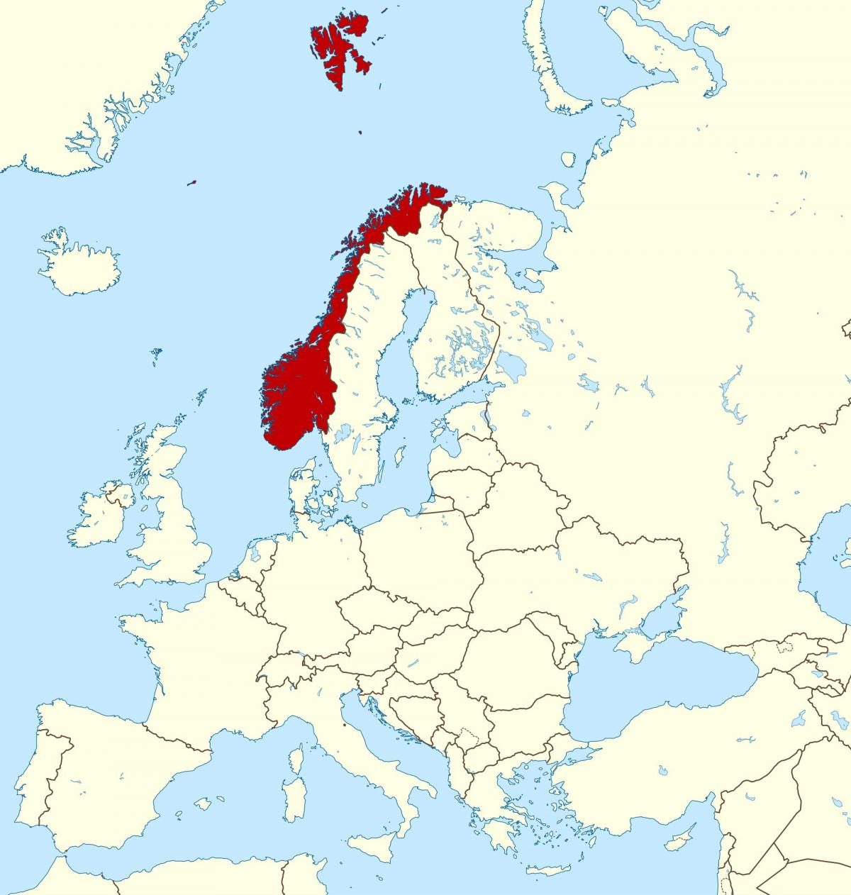mapa Norska a evropy