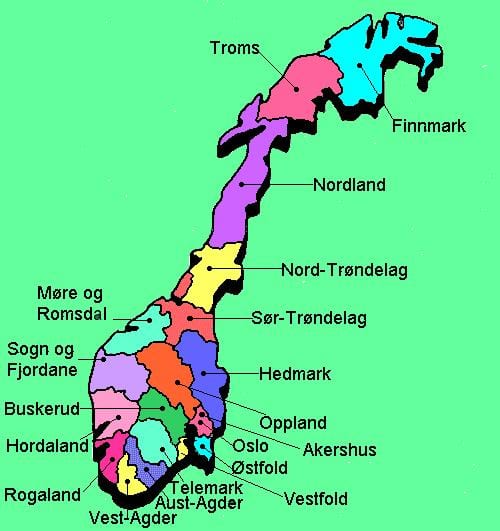 Mapa Norska národní turistické trasy 