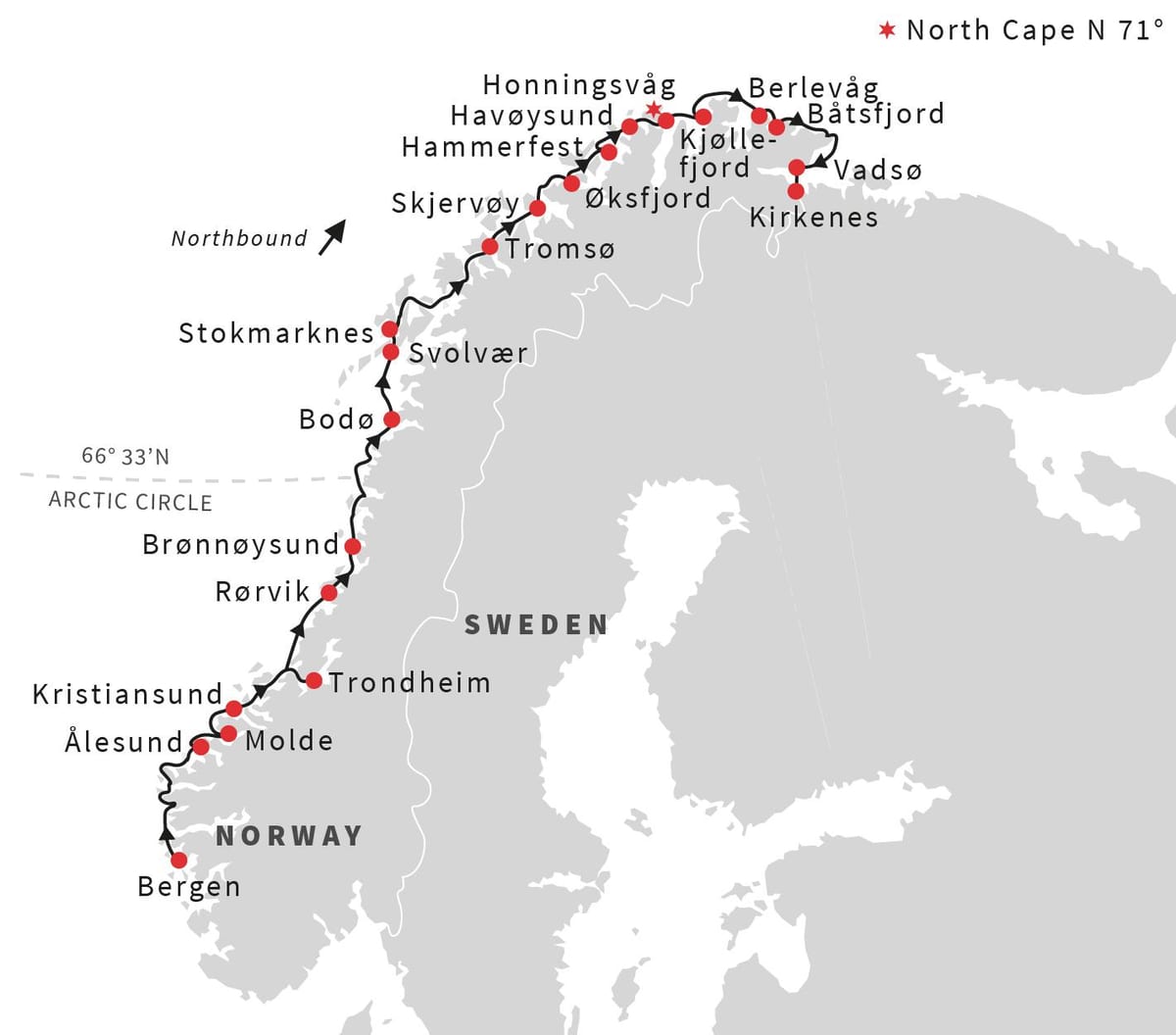Mapa Norska na kole