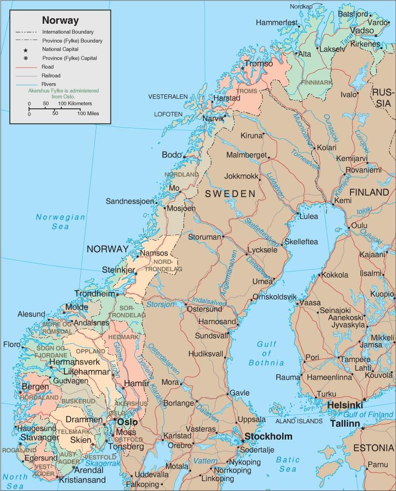 Mapa Norska vodopády