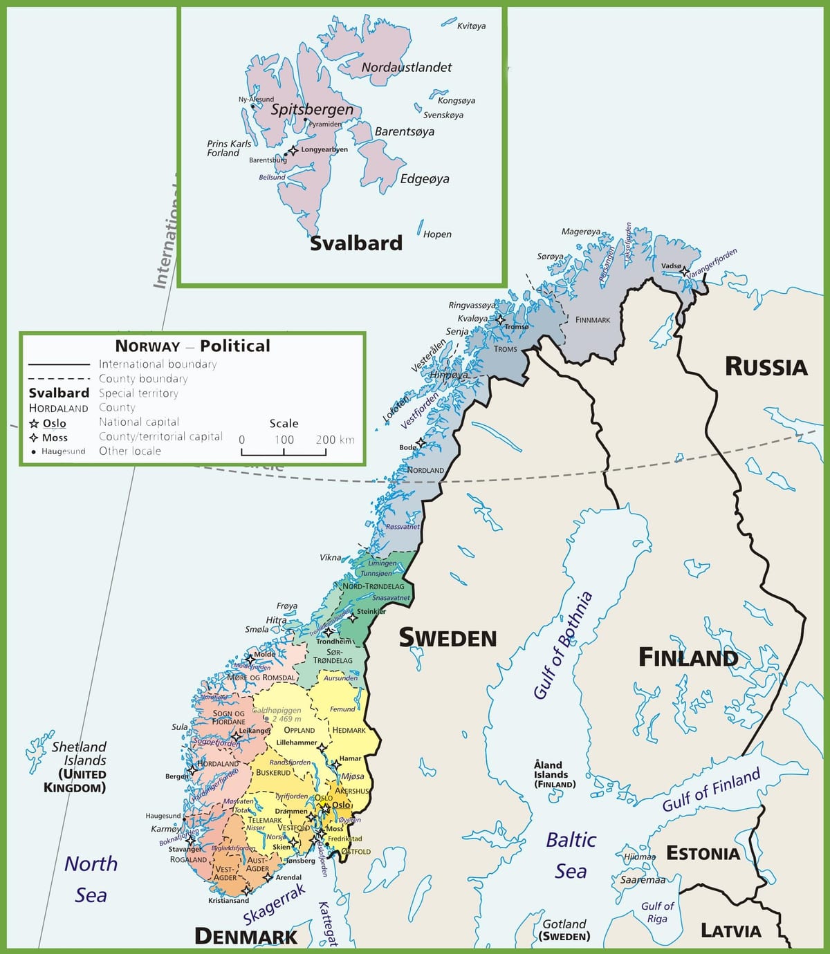 Mapa Norska politické 