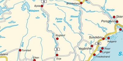 Mapa jižního Norska