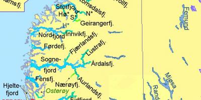 Mapa Norska ukazuje fjordy
