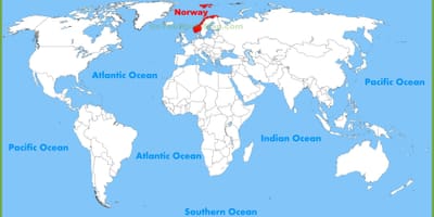 Mapa světa ukazuje, Norsko